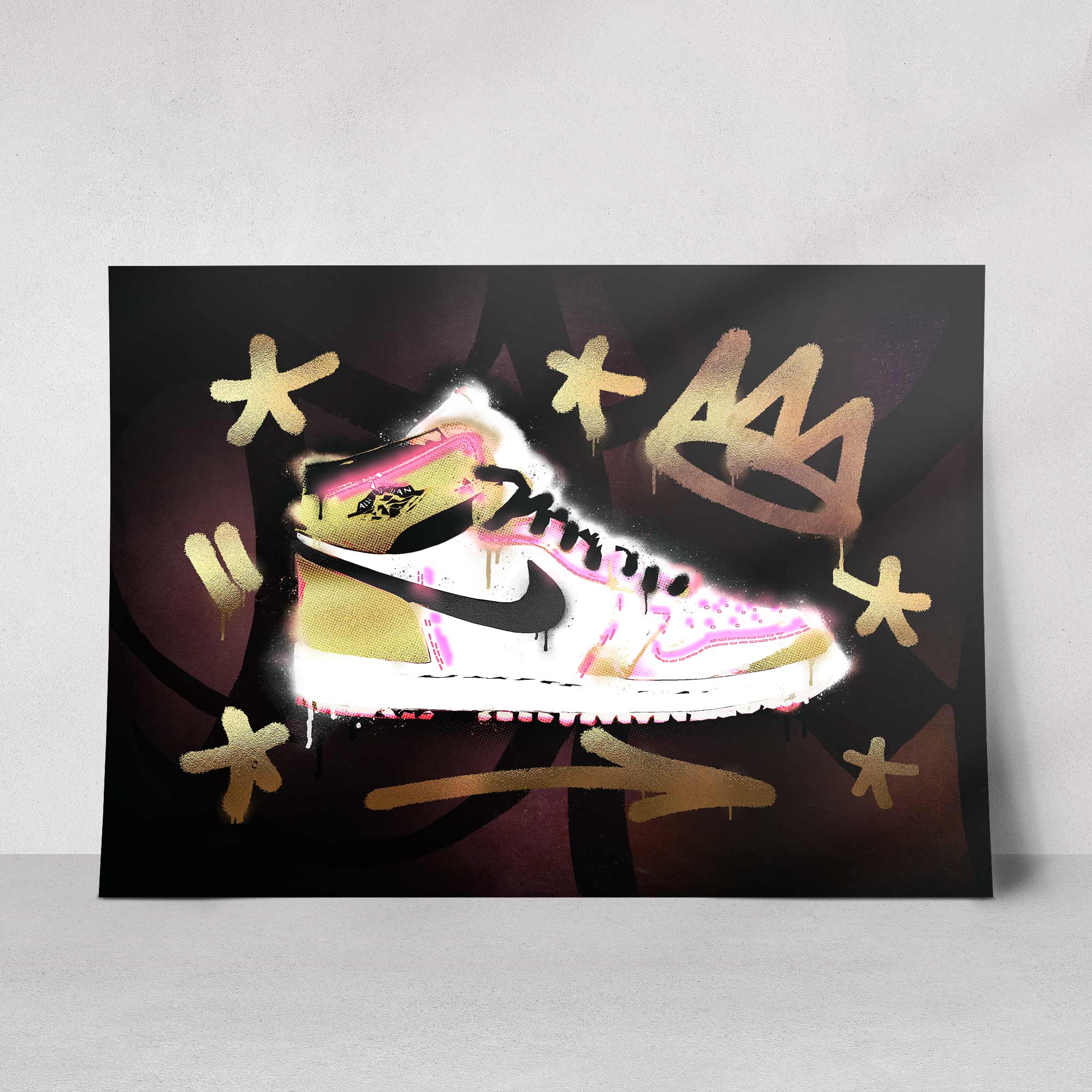 Jordan 1 King Print Graffiti Stencil Art in Gold Foil