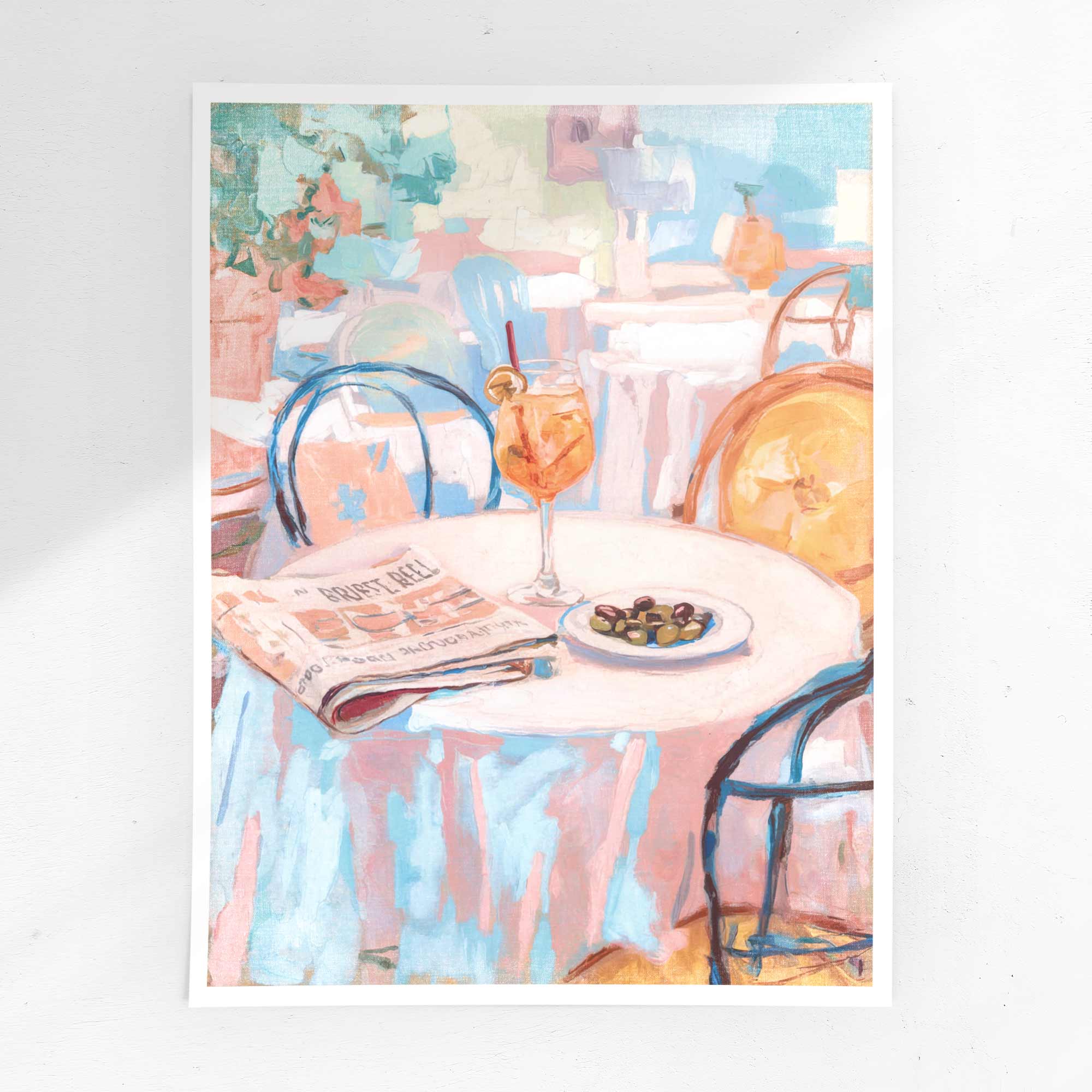 Aperitivo wall art, Italian café print, Mediterranean summer painting, Aperol Spritz artwork, rustic outdoor table decor, vintage travel aesthetic, golden hour art, European lifestyle print, relaxed summer vibes, Italy-inspired decor