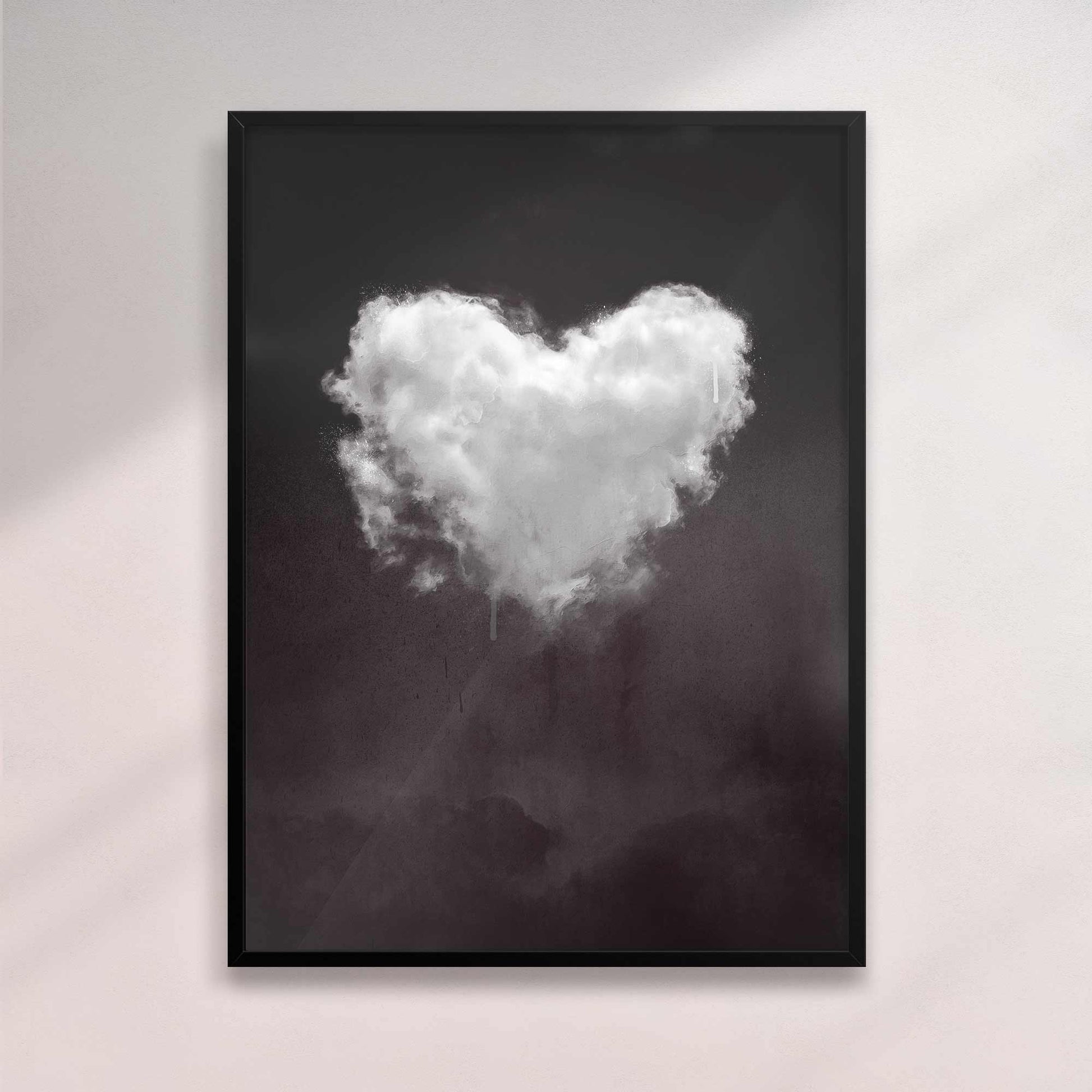 Heart Cloud Black & White Print | Minimal Surreal Wall Art