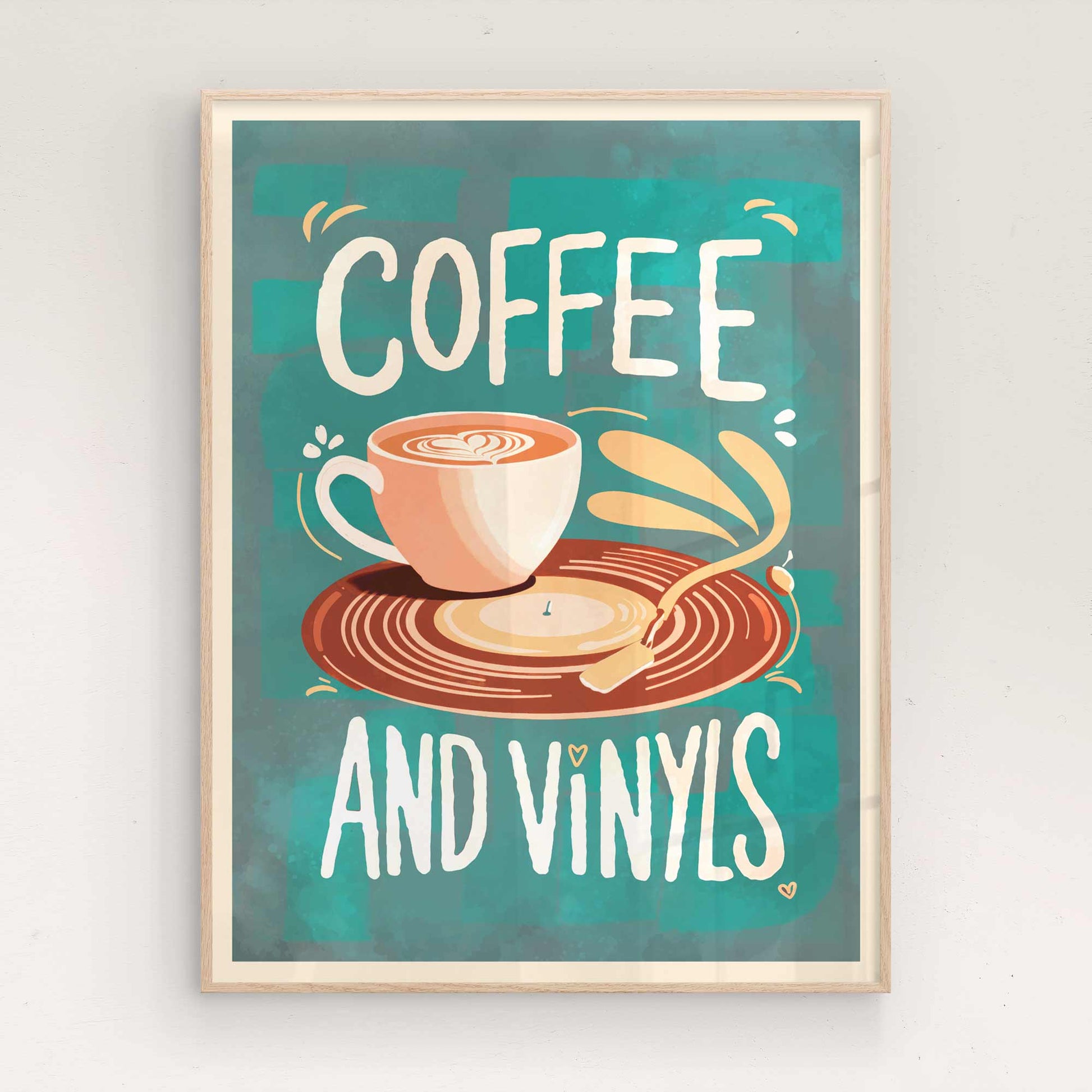 Coffee and music wall art, Vinyl record poster for music lovers, Trendy kitchen wall prints, Coffee shop decor print, Retro music and coffee artwork, Hipster aesthetic wall art ,Dopamine decor, coffee prints, Indie cafe and barista prints, Cozy kitchen and cafe posters, Music-themed home decor