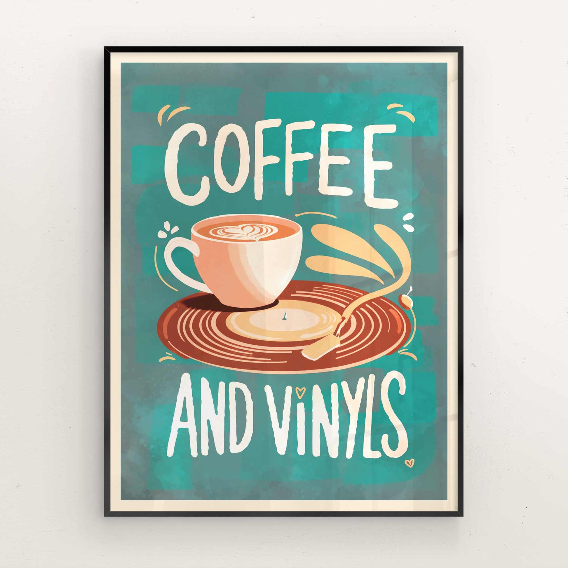 Close-up of vintage-style typography on Coffee and Vinyls poster