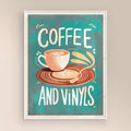 Retro aesthetic wall poster featuring coffee cup on a vinyl record