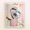 Bold and vibrant dopamine décor art print featuring a mirrorball lollipop.