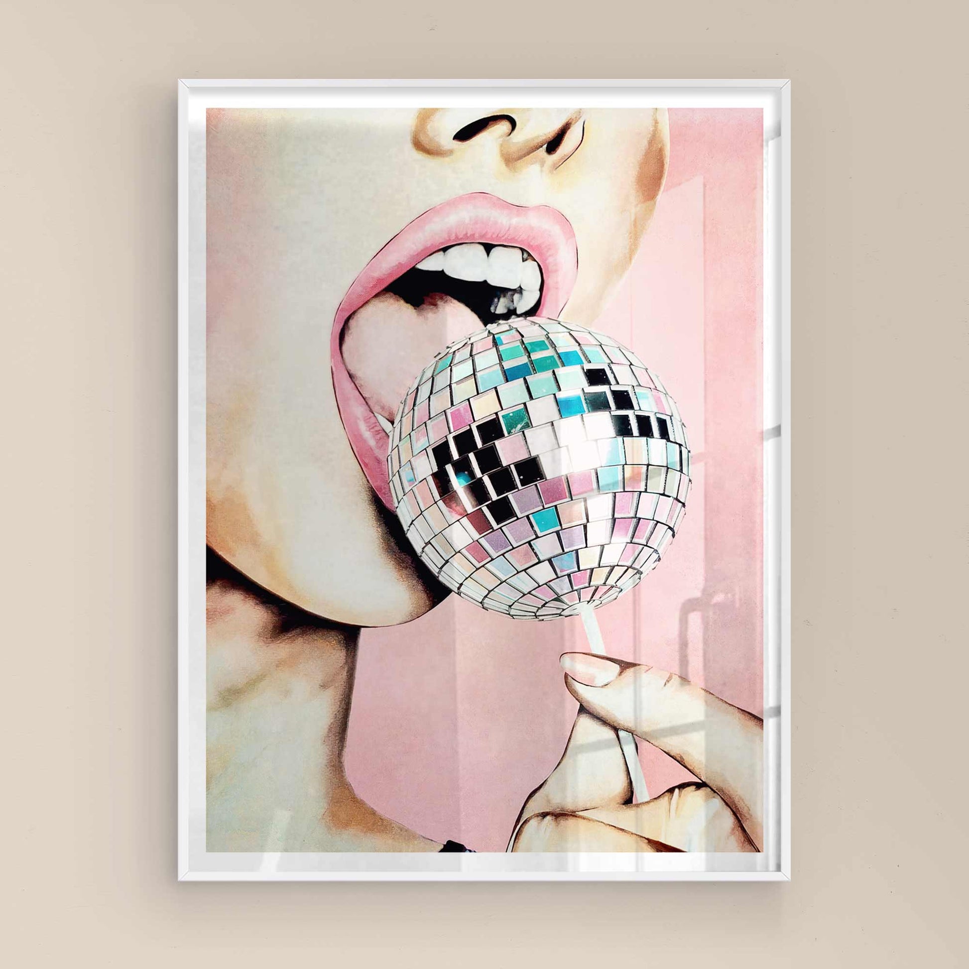 High-quality maximalist art poster with retro disco-inspired design.
