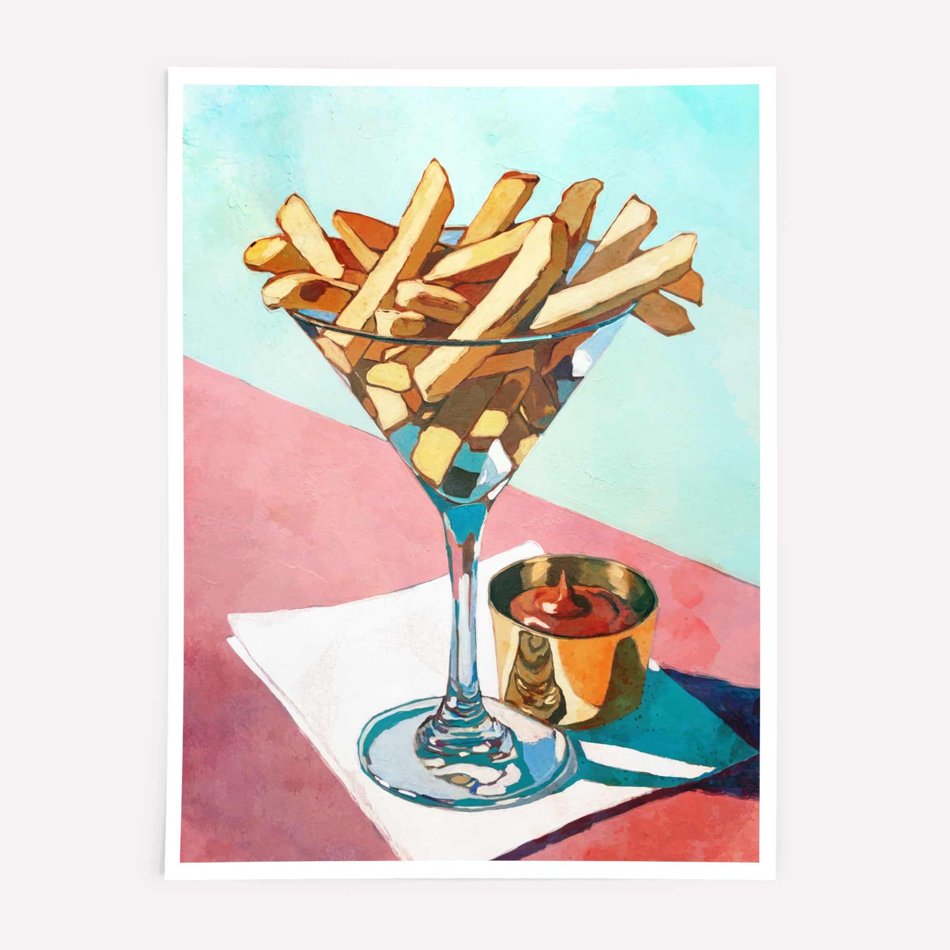 French fries in a martini glass – whimsical food wall art print