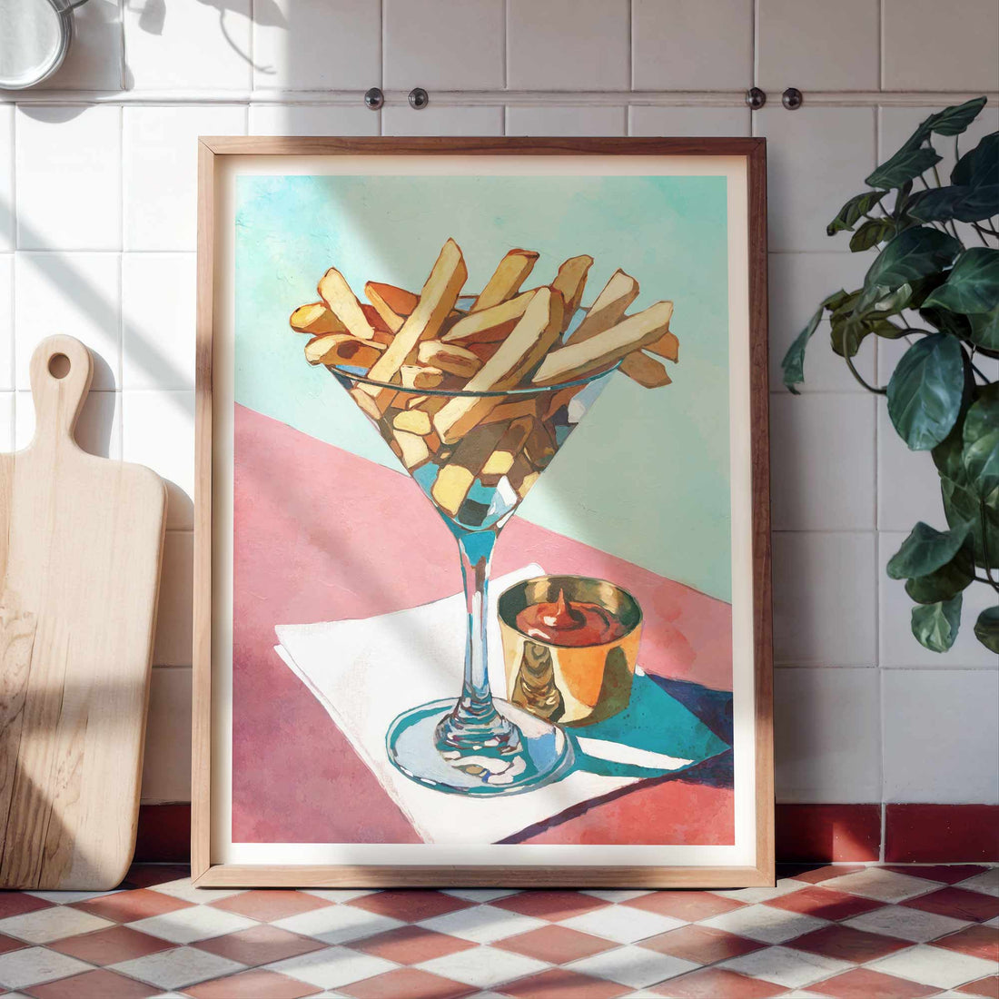 French fries in a martini glass – whimsical food wall art print