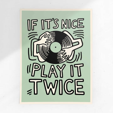 Music Wall Art Play It Twice Record Player Poster Retro Groovy Print Gift Music Lover Home Vintage Exhibition French Poster Trendy Gift