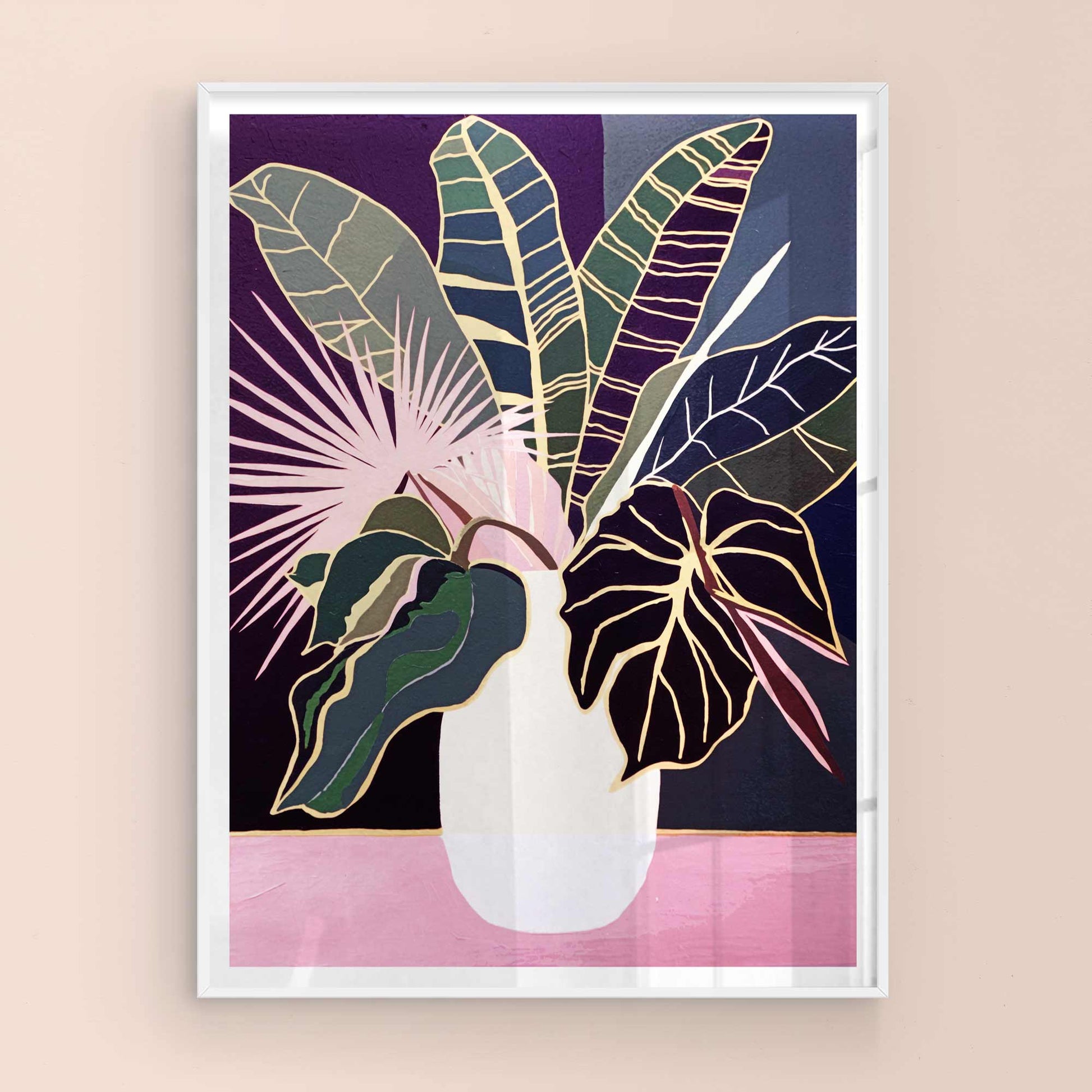 Stylish still life plant artwork styled on a gallery wall