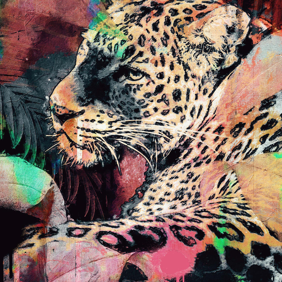 Jungle Leopard Print | Vibrant Maximalist Art with Bold Leopard Design

