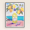 Framed Limoncello print styled in a modern Mediterranean kitchen
