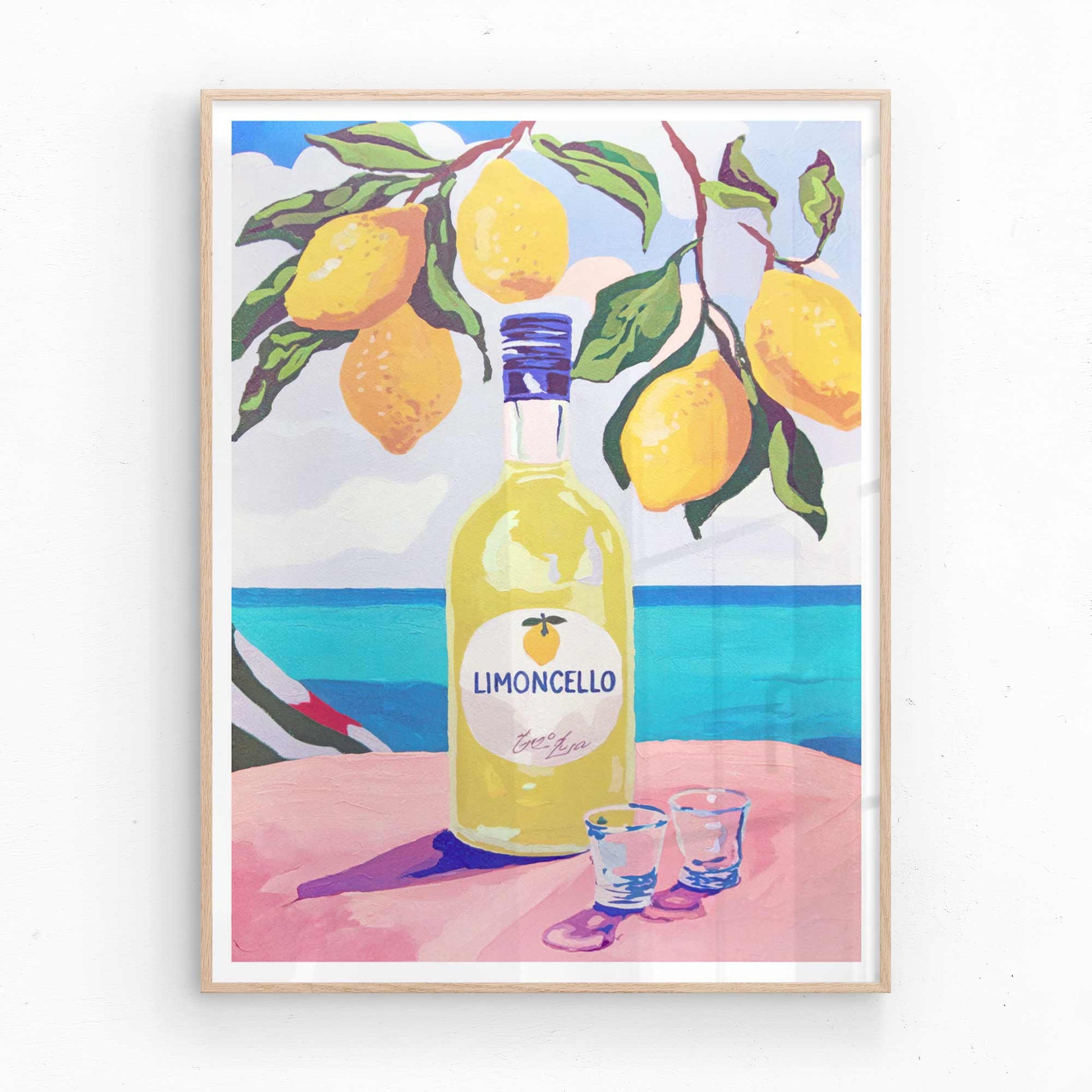 Lemon and wine-themed kitchen decor featuring Limoncello artwork