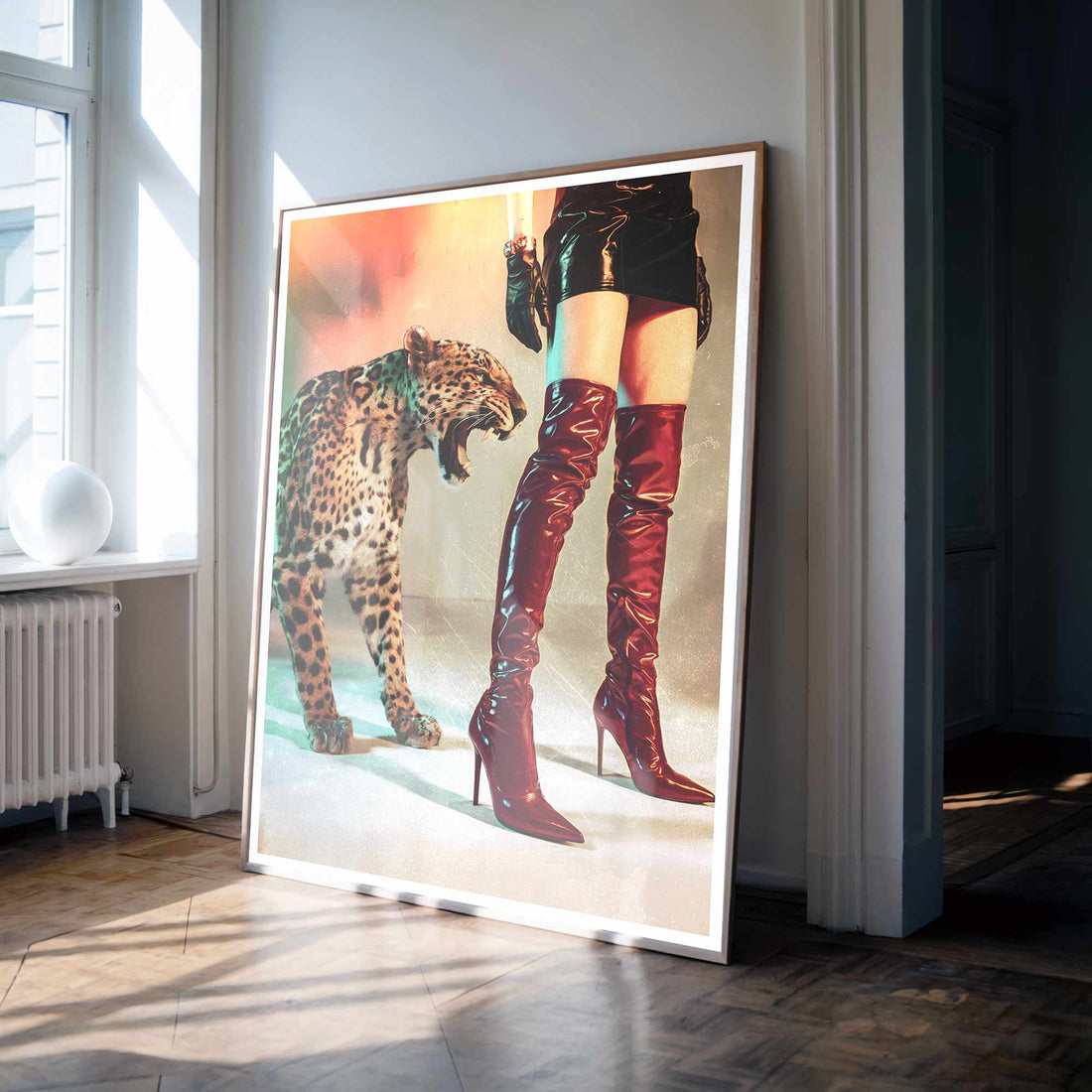 Trendy Red Boots Print Retro Leopard Poster High Fashion Poster Hypebeast Aesthetics Luxurious Wall Art Chic Designer Poster Cool Girl Photo