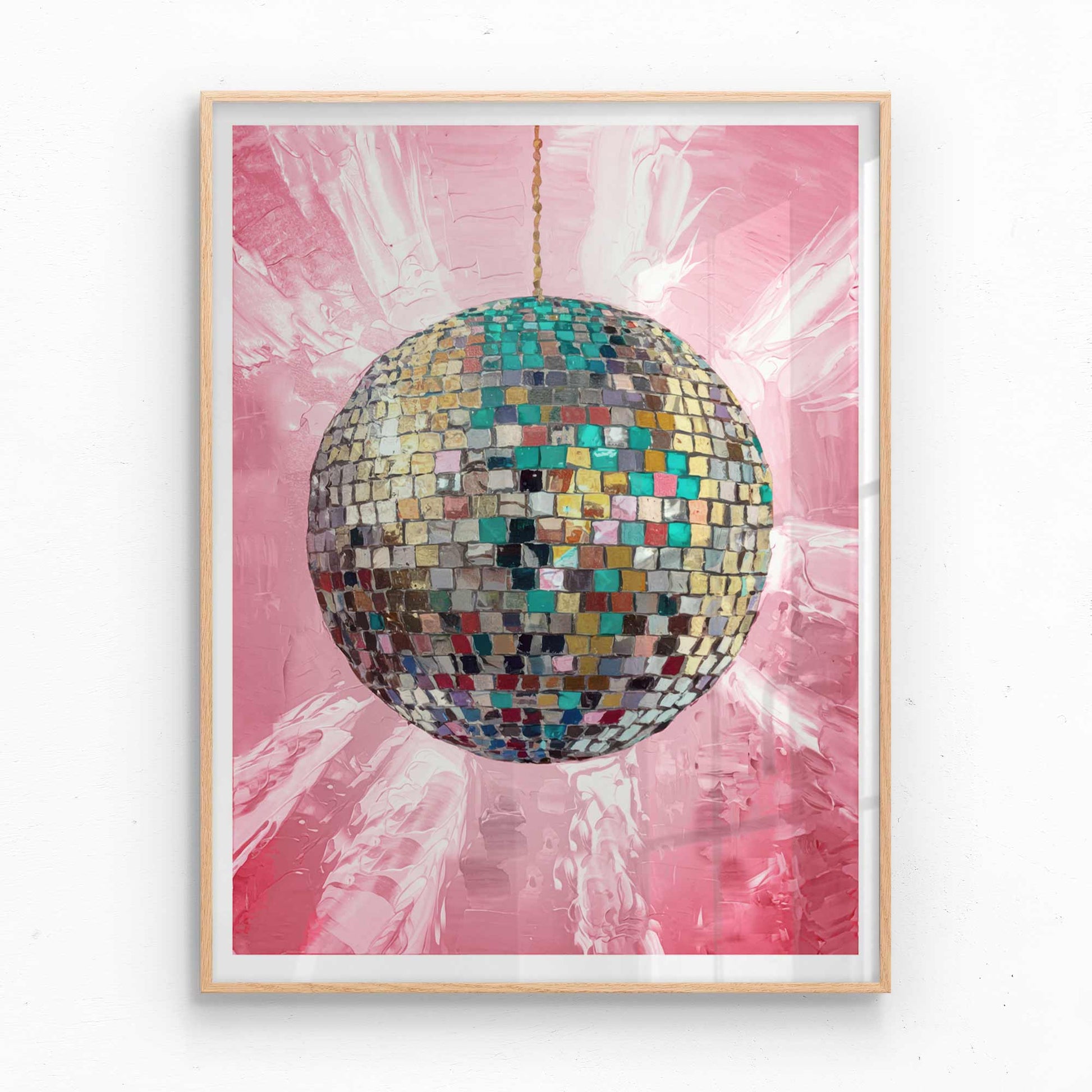 Retro 70s art painting mirror ball framed print