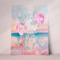 Pink Hibiscus Print | Abstract Digital Art with Sea and Stylized Flower

