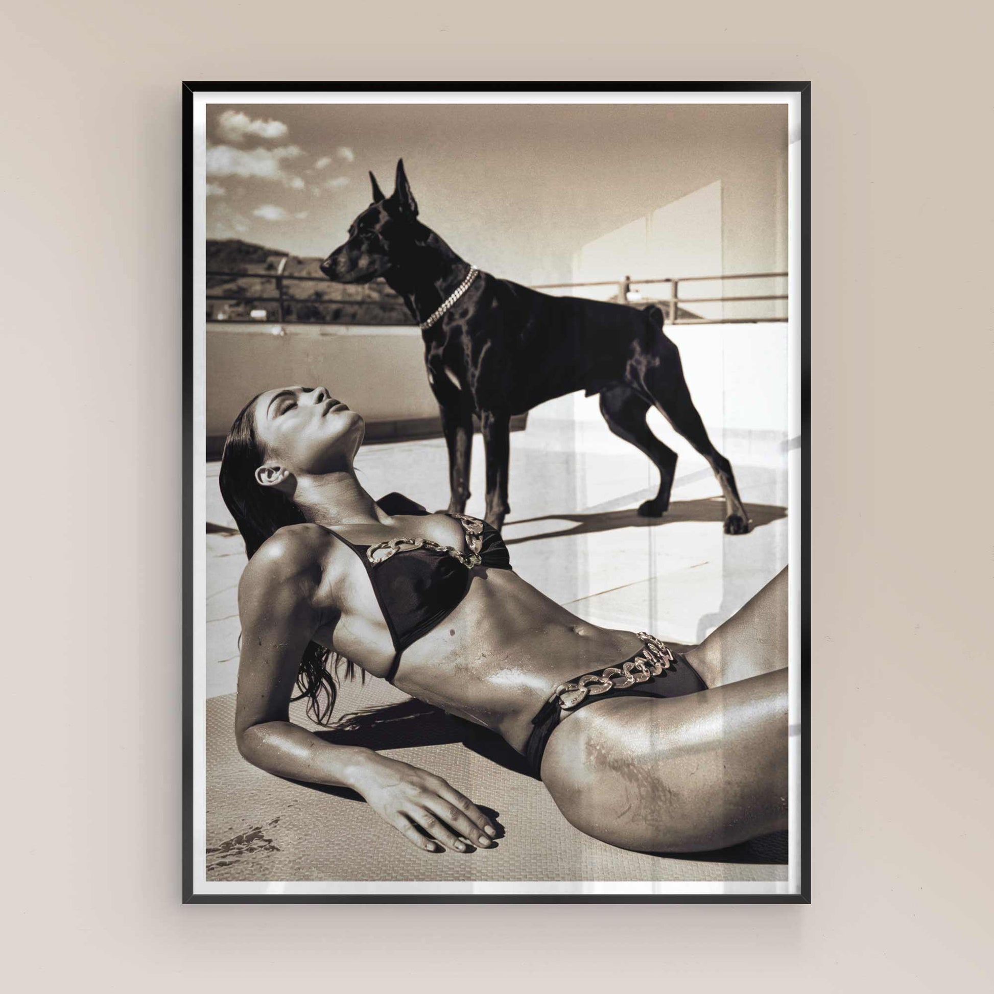 Doberman and luxury aesthetic wall print.