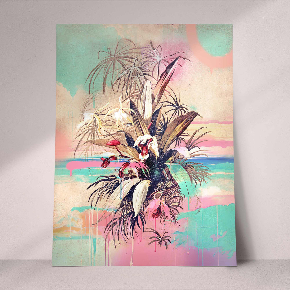 VINTAGE TROPICAL ORCHID DRIP PRINT - Bold Fusion of Classic and Contemporary Art