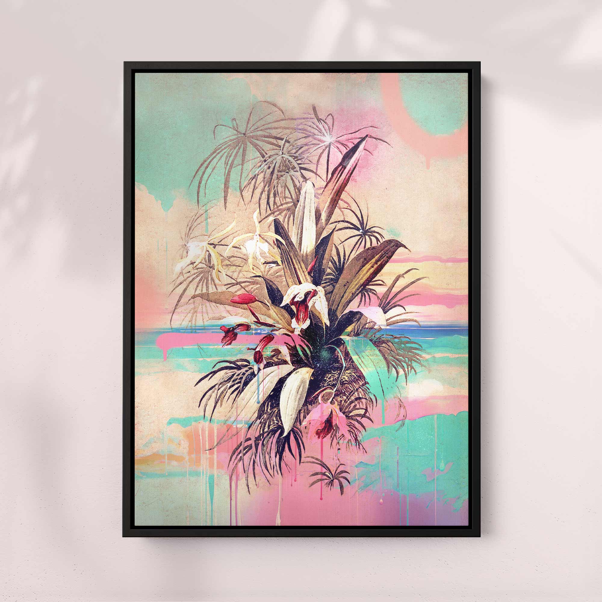 VINTAGE TROPICAL ORCHID DRIP PRINT - Bold Fusion of Classic and Contemporary Art