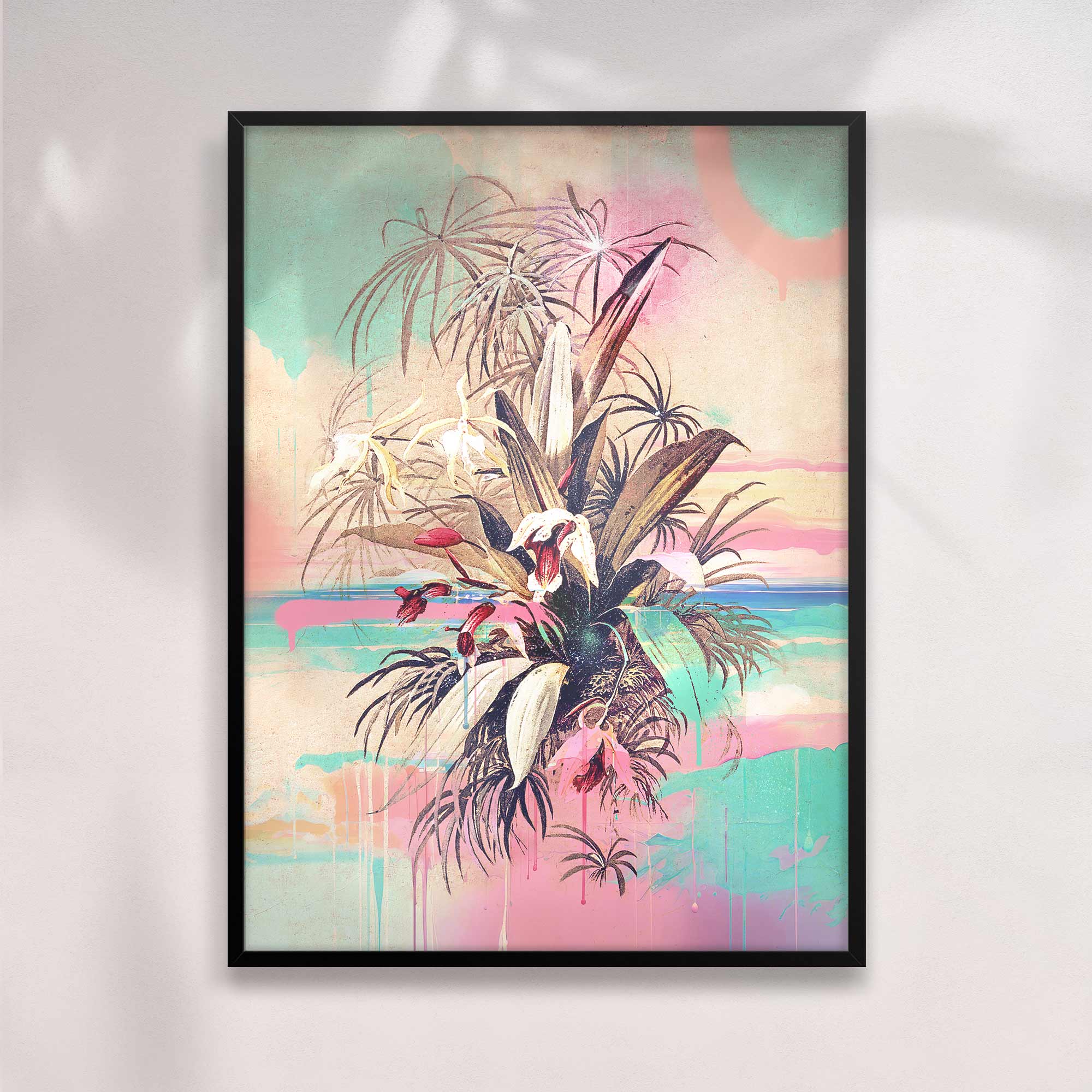 VINTAGE TROPICAL ORCHID DRIP PRINT - Bold Fusion of Classic and Contemporary Art