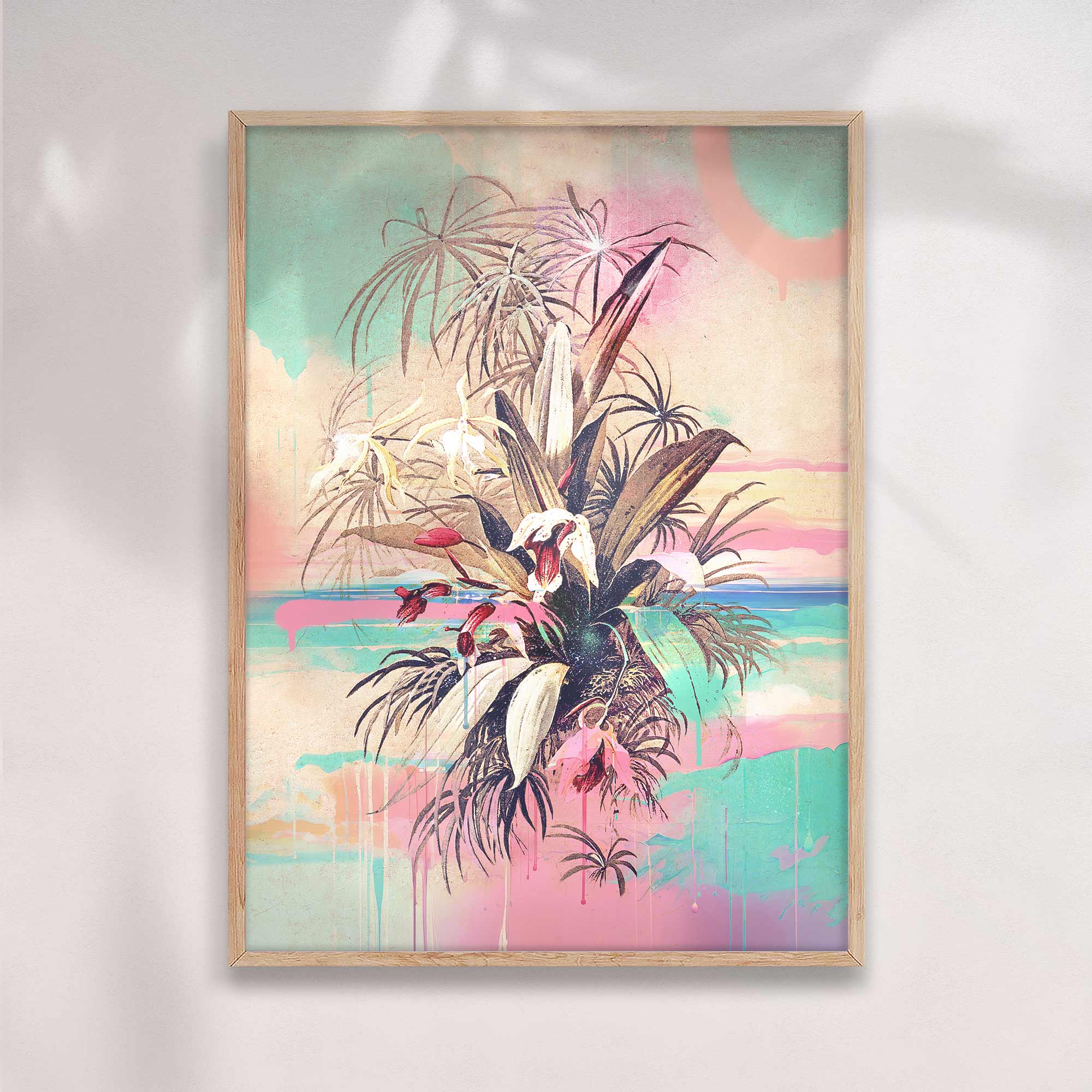 VINTAGE TROPICAL ORCHID DRIP PRINT - Bold Fusion of Classic and Contemporary Art