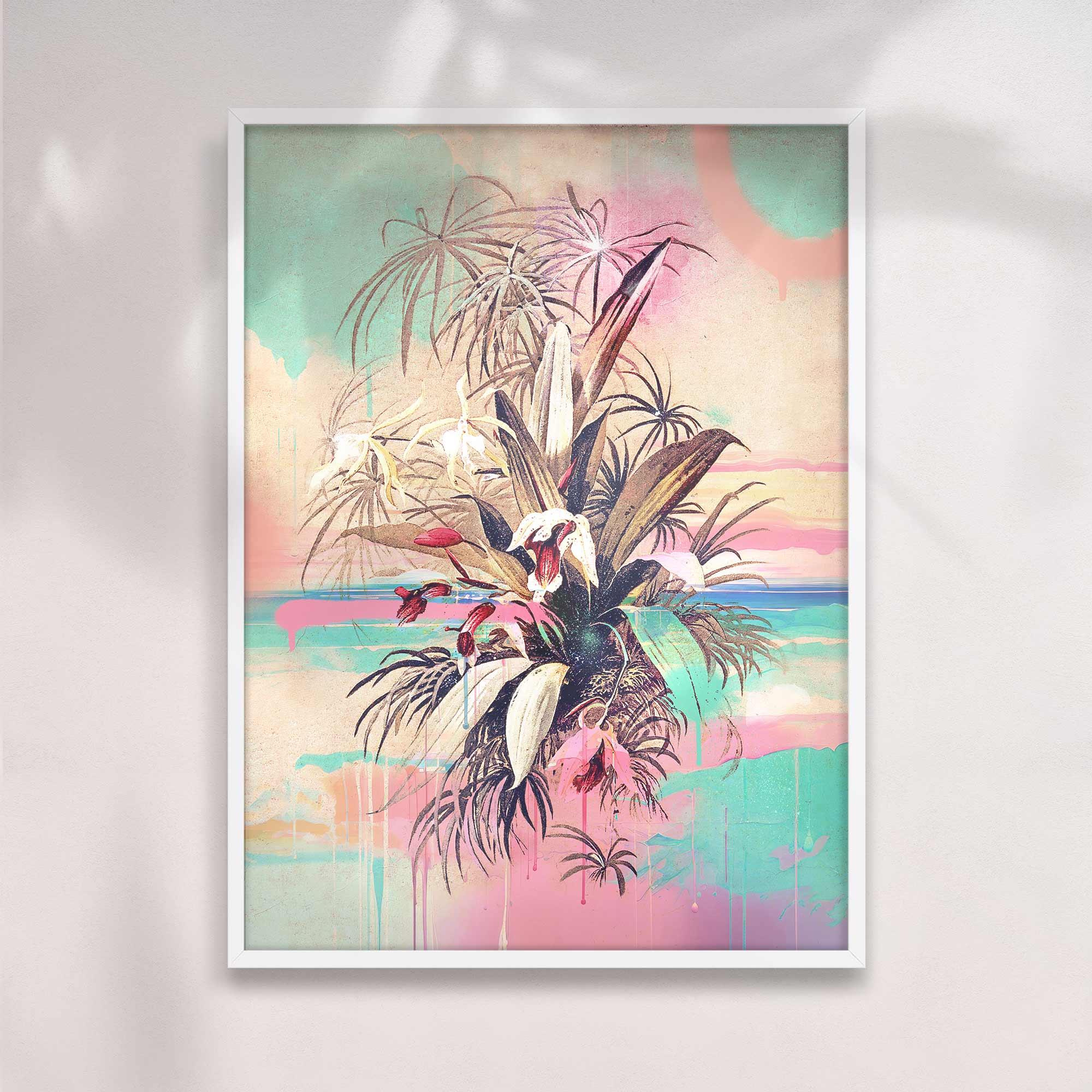 VINTAGE TROPICAL ORCHID DRIP PRINT - Bold Fusion of Classic and Contemporary Art