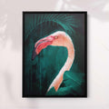 Pink Flamingo Print | Vibrant Wall Art with Emerald Green Backdrop

