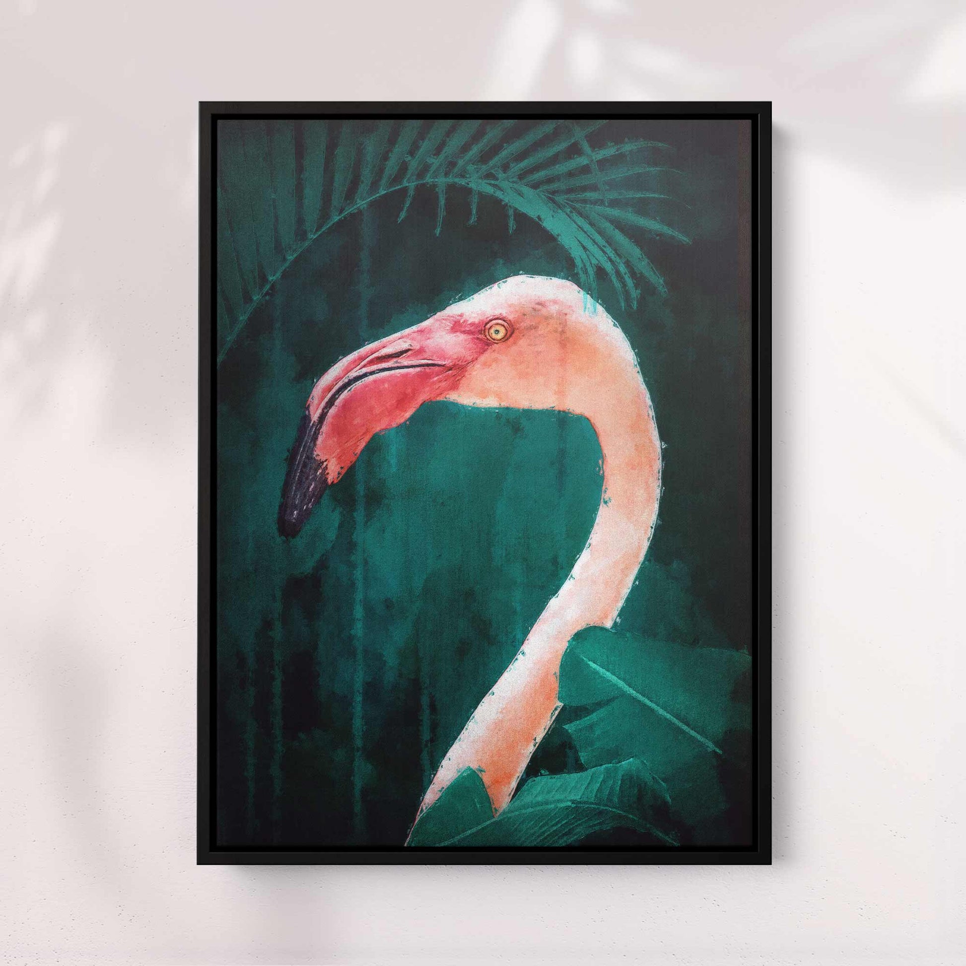 Pink Flamingo Print | Vibrant Wall Art with Emerald Green Backdrop

