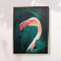 Pink Flamingo Print | Vibrant Wall Art with Emerald Green Backdrop

