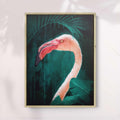 Pink Flamingo Print | Vibrant Wall Art with Emerald Green Backdrop

