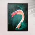 Pink Flamingo Print | Vibrant Wall Art with Emerald Green Backdrop

