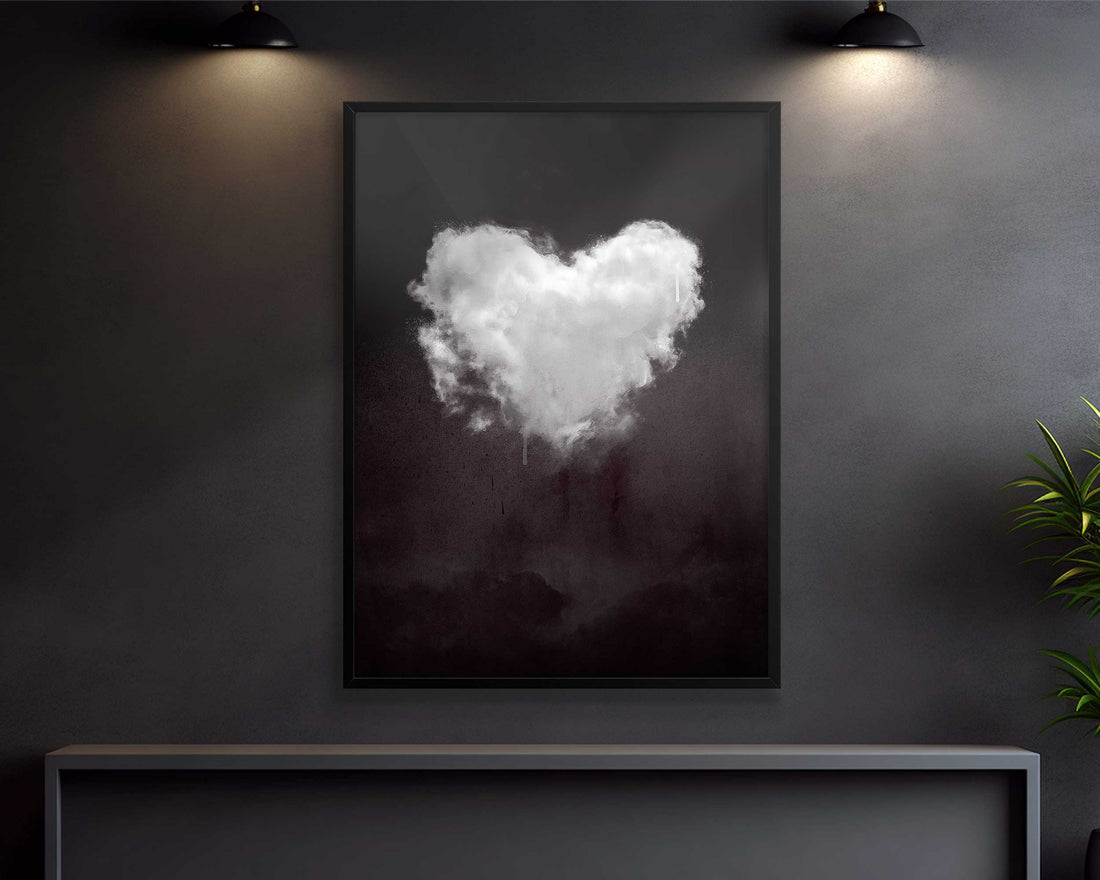 Heart Cloud Black & White Print | Minimal Surreal Wall Art