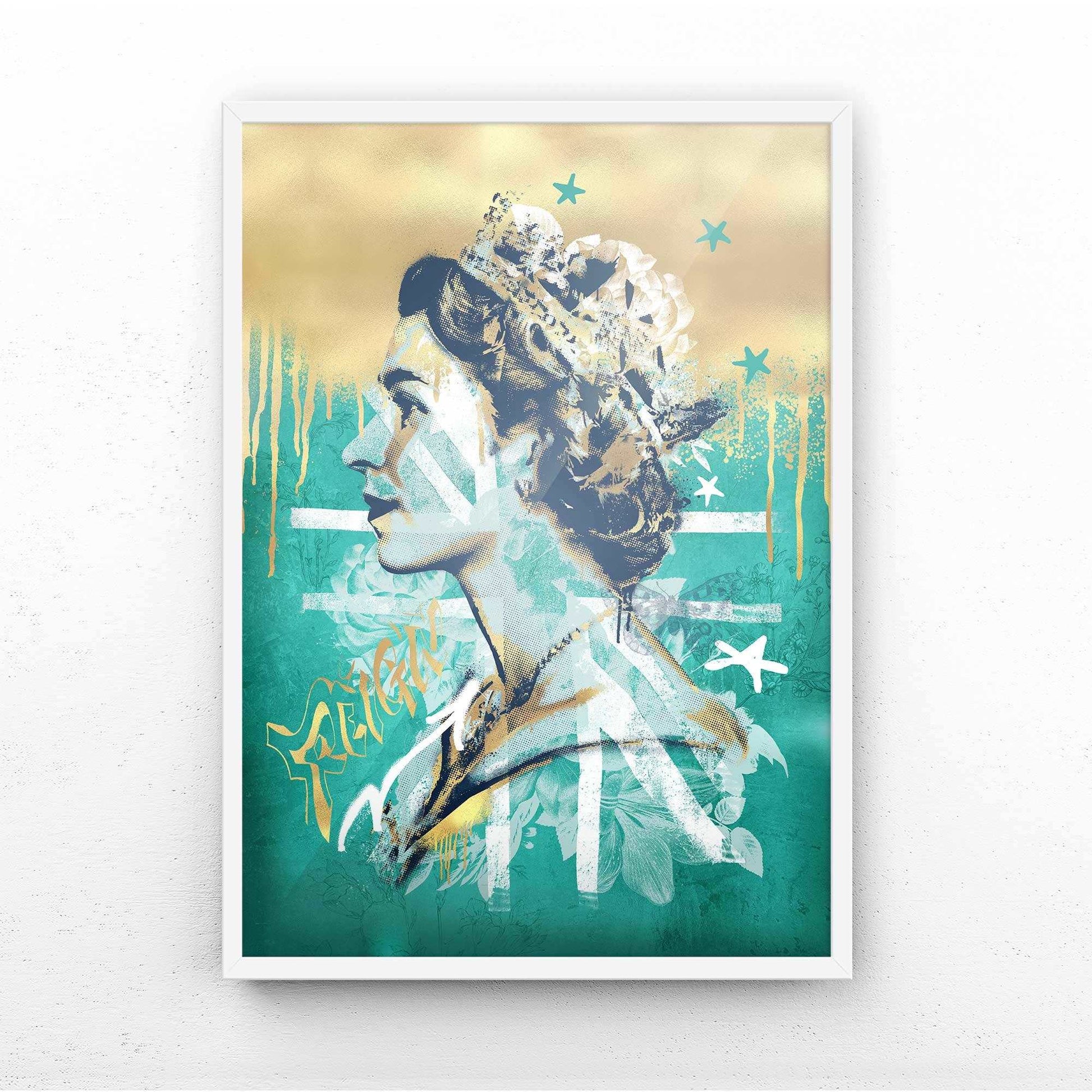 REIGN OVER ME TEAL / GOLD PRINT - Afterhours Gallery 