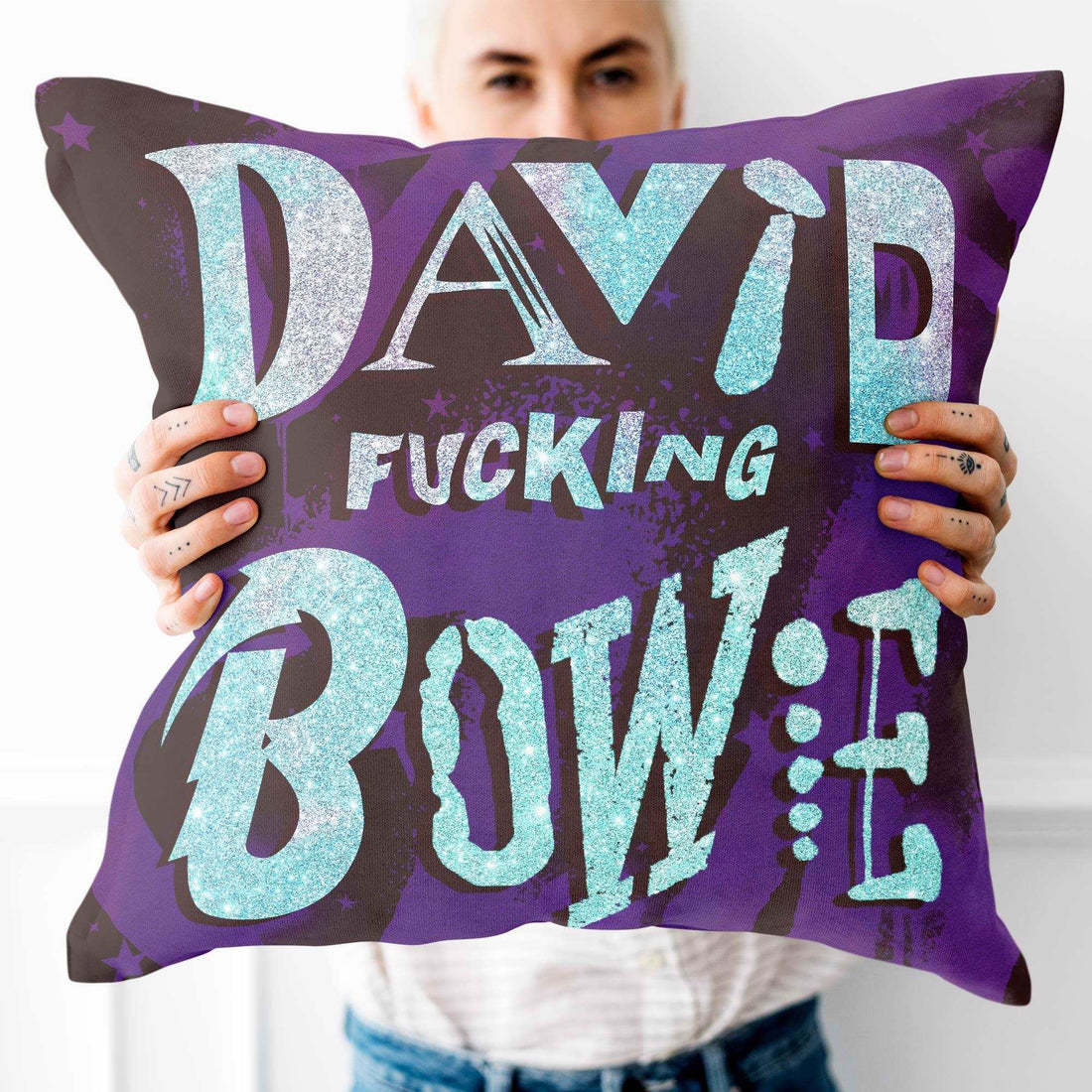 David F*cking Bowie Art Cushion - Quirky & Luxurious Home Decor