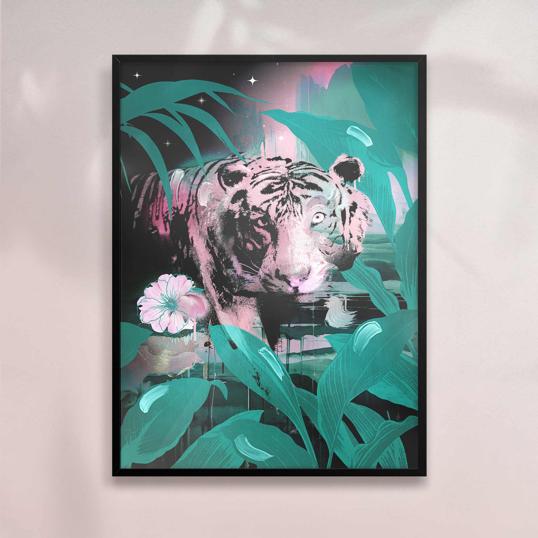 TIGER AT NIGHT PINK & GREEN PRINT