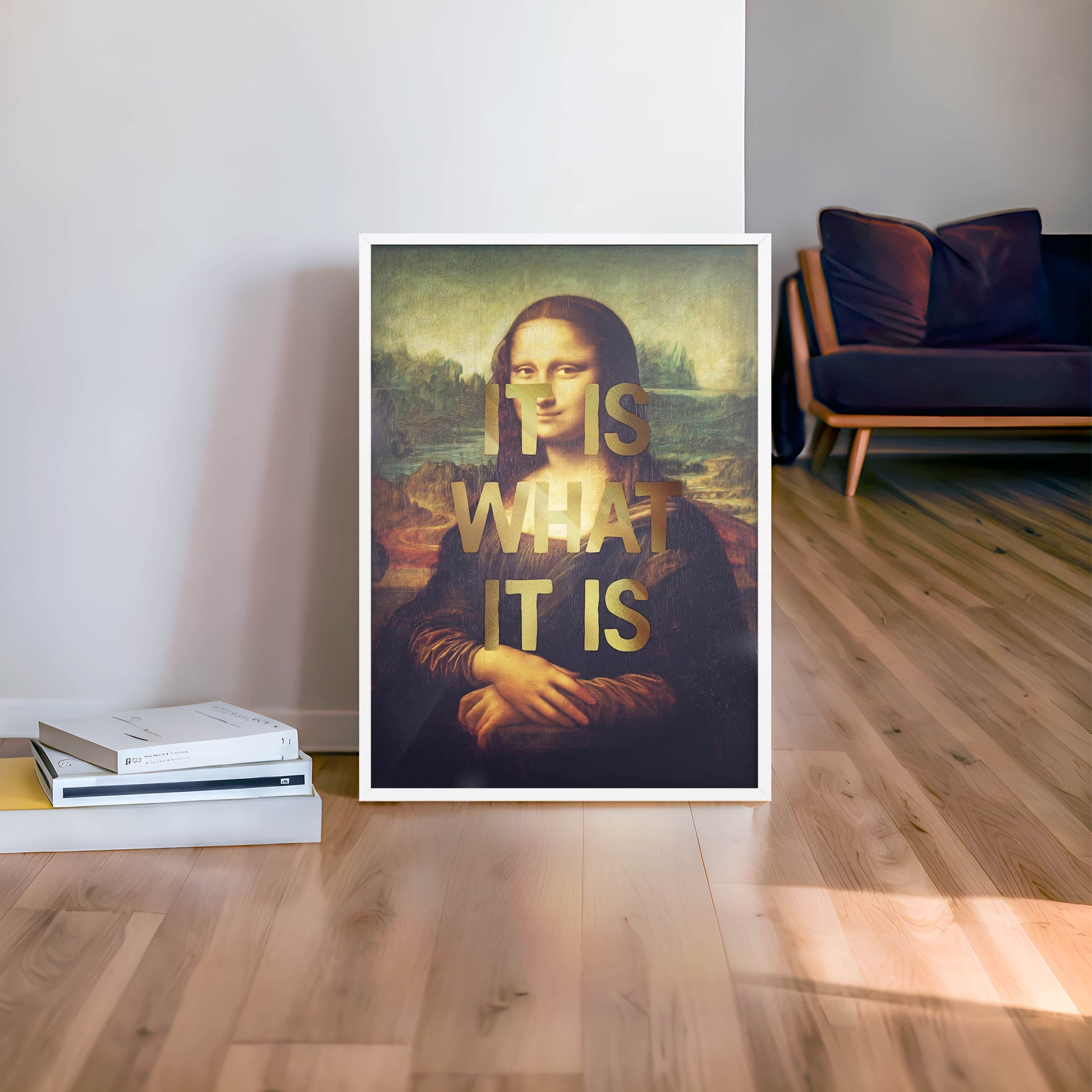 "It Is What It Is" Print | Mona Lisa Art with Gold Foil Graffiti