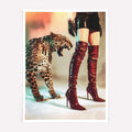 Trendy Red Boots Print Retro Leopard Poster High Fashion Poster Hypebeast Aesthetics Luxurious Wall Art Chic Designer Poster Cool Girl Photo