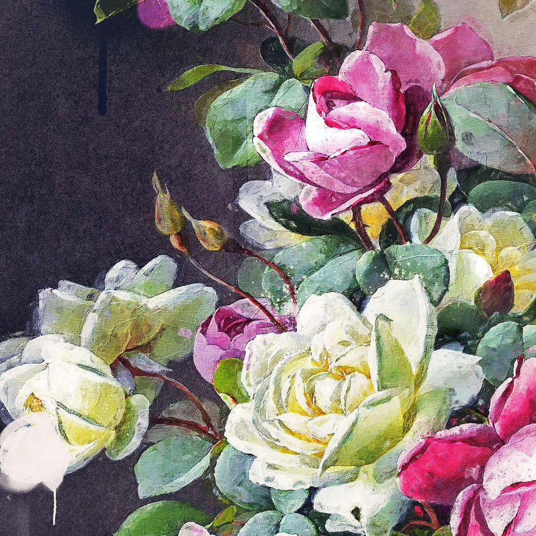 VINTAGE ROSE BOUQUET DRIP PRINT - Fusion of Classic Charm