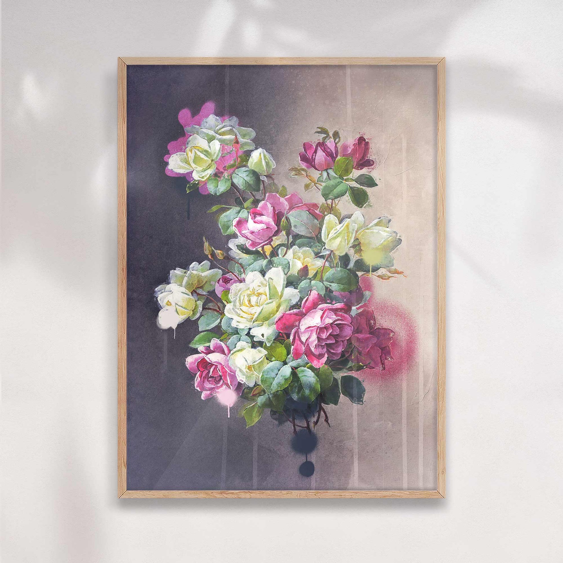 VINTAGE ROSE BOUQUET DRIP PRINT - Fusion of Classic Charm