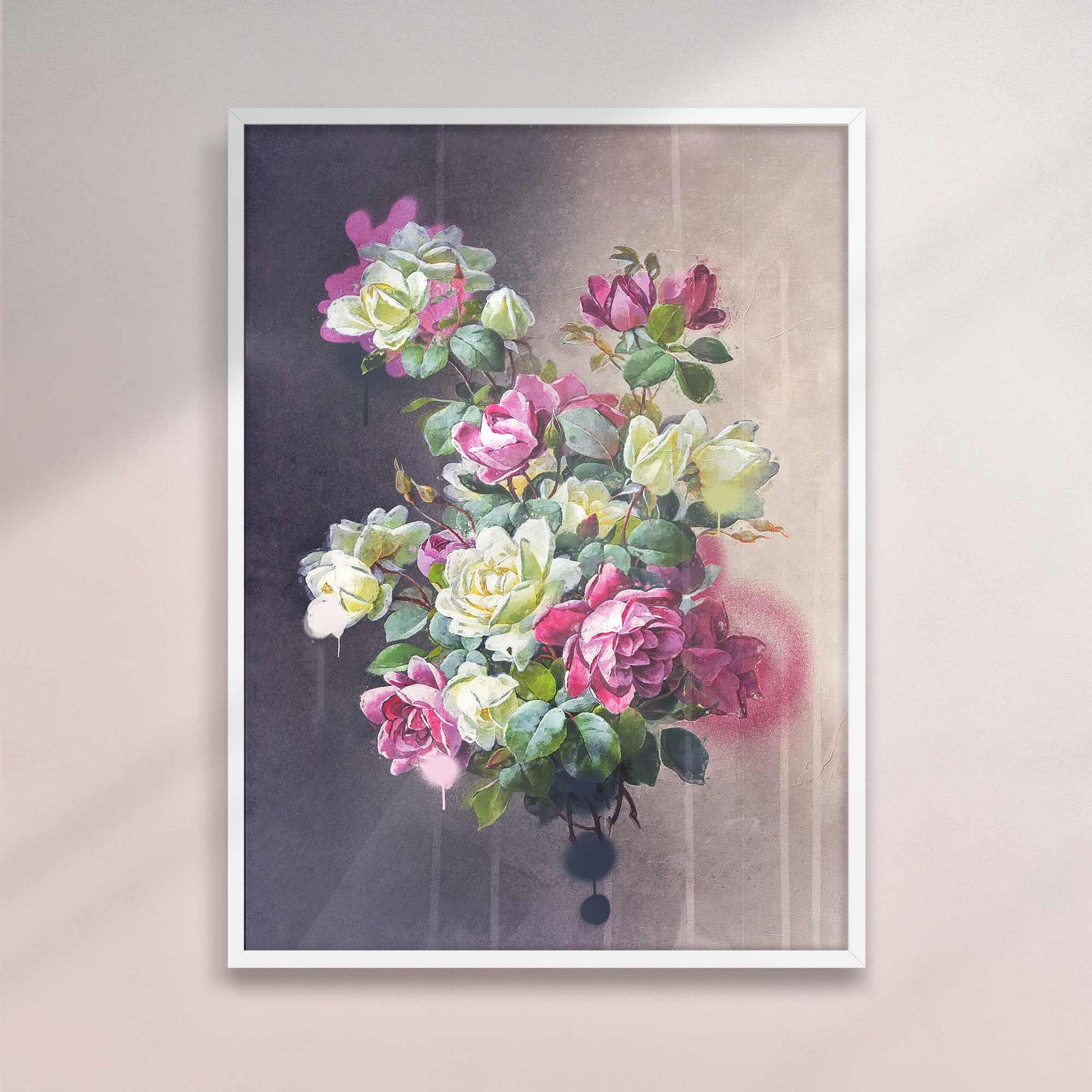 VINTAGE ROSE BOUQUET DRIP PRINT - Fusion of Classic Charm