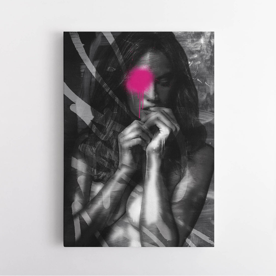 Graffiti Girl Print | Edgy Black & White Urban Art with Vivid Pink Graffiti