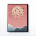 Birds and Moon Print - Stunning Watercolor Art with Peachy Pink Skies