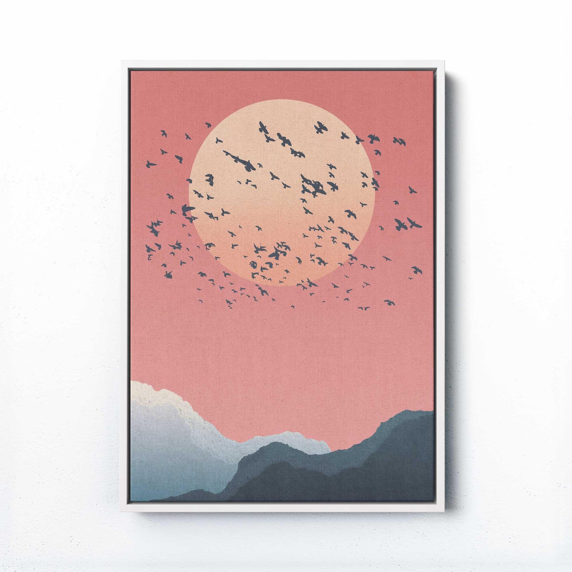 Birds and Moon Print - Stunning Watercolor Art with Peachy Pink Skies